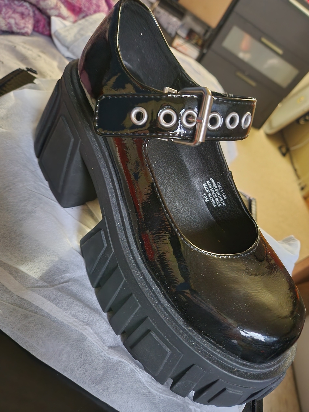 Dolls Kill Black Patent Chunky Mary Jane Platform Size 10